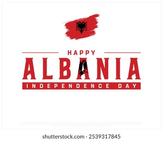 Feliz Dia da Independência da Albânia design em um fundo branco, Dia da Independência da Albânia com bandeira nacional, Projeto tipográfico do Dia Nacional da Albânia, Projeto vetorial editável, 28 de novembro