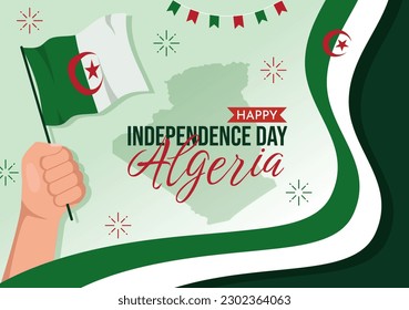 Happy Algeria Independence Day Vector Illustration with Waving Flag in Flat Cartoon Hand Drawn Landing Page Green Background Templates