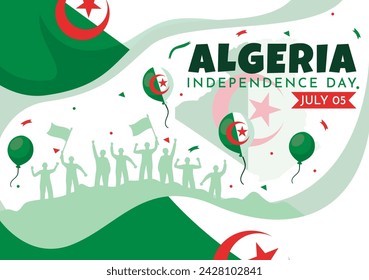 Happy Algeria Independence Day Vektor-Illustration mit schwenkender Flagge und Karte in National Holiday Flat Cartoon Hintergrund Design