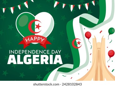 Happy Algeria Independence Day Vector Illustration with Waving Flag and Map in National Holiday Flat Cartoon Background Design