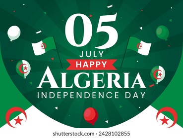 Happy Algeria Independence Day Vector Illustration with Waving Flag and Map in National Holiday Flat Cartoon Background Design