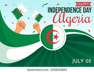 Happy Algeria Independence Day Vector Illustration with Waving Flag and Map in National Holiday Flat Cartoon Background Design