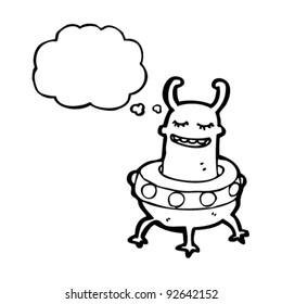 happy alien cartoon with thought bubble