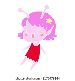 happy alien girl flat color style cartoon