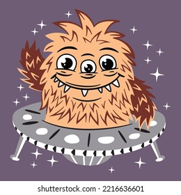 happy alien having fun in the space with his friends