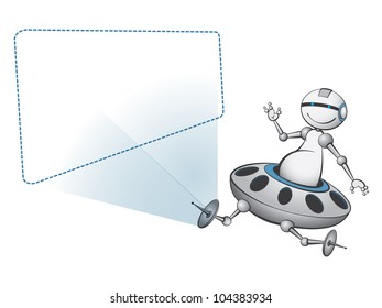 Happy alien robot with special offer
