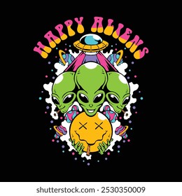 Happy aliens artwork illustration vector. Not AI generated content