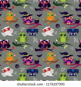 Happy All Hallows Eve nightbirds seamless pattern