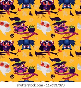 Happy All Hallows Eve nightbirds seamless pattern