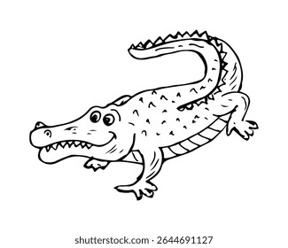 Happy alligator or crocodile with a friendly smile, vector hand-drawn.