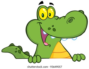 Happy Alligator Or Crocodile Over A Sign