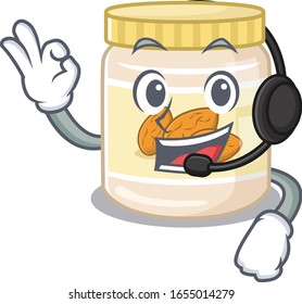 Happy almond butter mascot design style wearing headphone