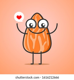 Happy almond. A cute and funny almond cartoon character with a big smile