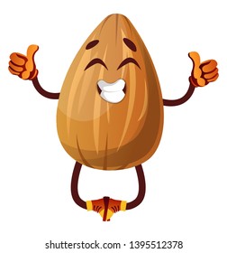 Happy Almond giving thumbs up, illustration, vector on white background.