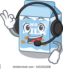 Happy almond milk mascot design style wearing headphone