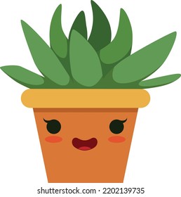 Happy aloe. Smiling kawaii face house plant