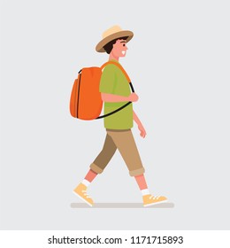 Happy alone traveler
.Vector illustration cartoon character.