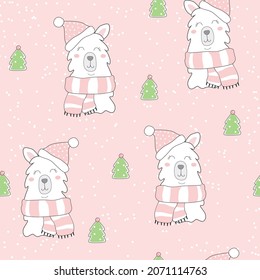 Happy alpaca seamless pattern. Animal flat clipart. Modern poster for prints, kids cards, t-shirts.