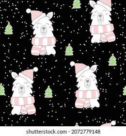Happy alpaca seamless pattern. Animal flat clipart. Modern poster for prints, kids cards, t-shirts.
