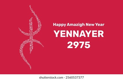 Happy Amazigh New Year 2975 Designed With Tifinagh Alphabet On Red Background. Vector Illustration.