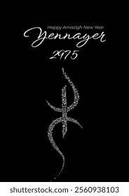 Happy Amazigh New Year. Yennayer 2975 Designed With Tifinagh Alphabet On Black Background. Vector Illustration.