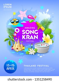 Happy Amazing Songkran festival thailand on blue poster background, vector illustration Happy Amazing Songkran festival thailand on blue poster background, vector illustration