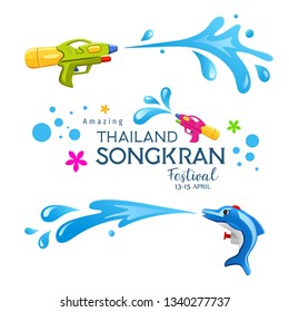 Happy Amazing Songkran Thailand festival colorful gun and Water Splash collections design, vector illustration Happy Amazing Songkran Thailand festival colorful gun and Water Splash collections design, vector illustration