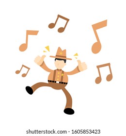 happy america cowboy and melody clef music note cartoon doodle flat design style vector illustration
