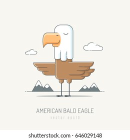 Happy american bald eagle vector illustration in simple line art style
