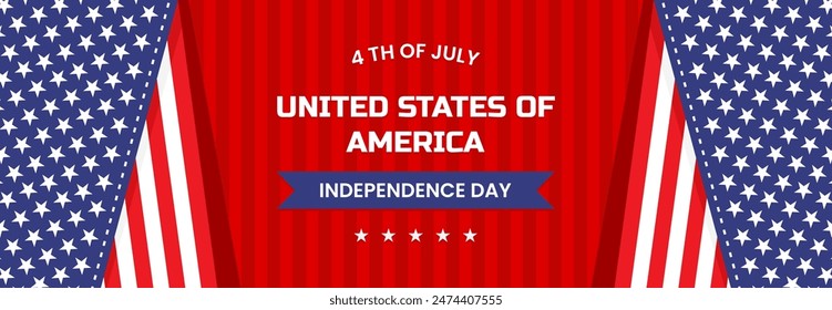 Happy American Independence Day banner with red striped background with American flag border vector illustration	