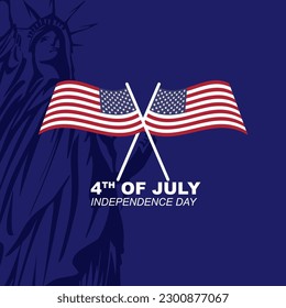 Happy american independence day on 4th of july, greeting design illustration with flag and statue of liberty