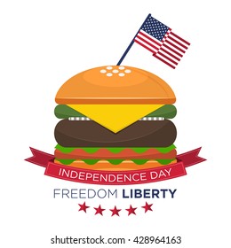 Happy American independence day, United States flag on hamburger. Fourth of July, July 4th. vector illustration