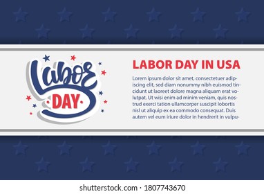 Happy American Labor day background with brush pen lettering. Vector illustration for USA national holiday. Sample text, border and stars. Poster, greeting card, sign, banner design