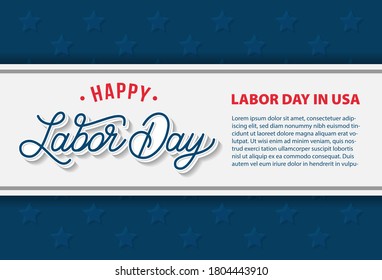 Happy American Labor day festive background with lettering typography. Vector illustration for USA national holiday. Celebration text, border and stars. Poster, greeting card, sign, banner design