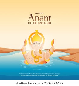 Happy Anant Chaturdashi Festival Post Design. Ganpati Bappa Morya. Lord Ganesha Visarjan. Banner design of Anant Chaturdashi Indian festival.