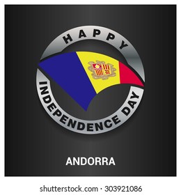 Happy Andorra independence day Flag metal badge - National Day silver border - Vector illustration