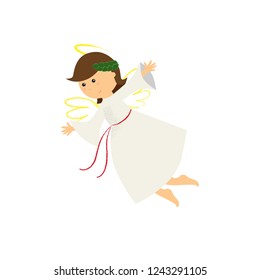 Happy angel girl with wings flying. Holy, character, dress. Can be used for topics like agent of God, guardian angel, fairy tale