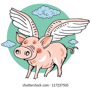 Happy angel pig vector illustration