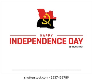 Happy Angola Independence Day Design on a white background, Independence Day of Angola with national flag, Typographic Design of Angola Independence Day, Editable vector Design, 11th November