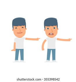 Happy and Angry Character Activist making presentation using his hand. for use in presentations, etc.