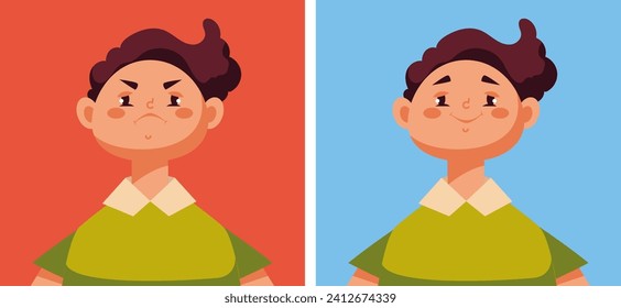 Happy angry children boy girl concept. Vector graphic design illustration