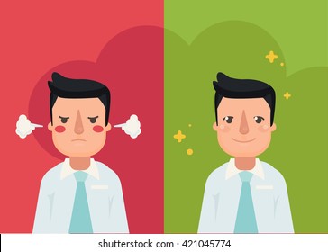 Happy And Angry Man. Flat Style Modern Vector Illustration