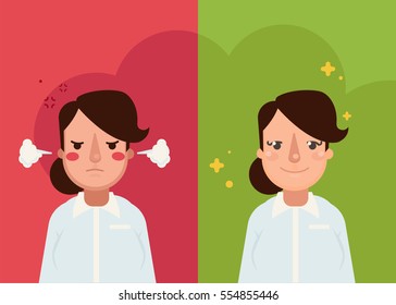 Happy And Angry Women. Flat Style Modern Vector Illustration