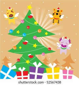 happy animal angel doodle celebrate christmas
