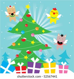 happy animal angel doodle celebrate christmas