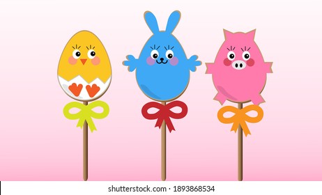 Happy animal easter cookie eggs, vector illustration eps.10