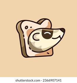 Happy animal face. Fluffy ferret muzzle smile in toast, funny polecat laughing, wild furry character. Cute sticker with positive emotions and expressions. Flat isolated vector illustration