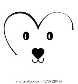 Happy animal face, heart line, vector illustration