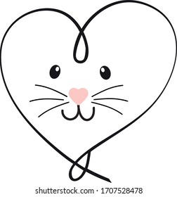 Happy animal face, heart line, vector illustration