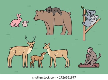 Happy animal families. flat design style minimal vector illustration.